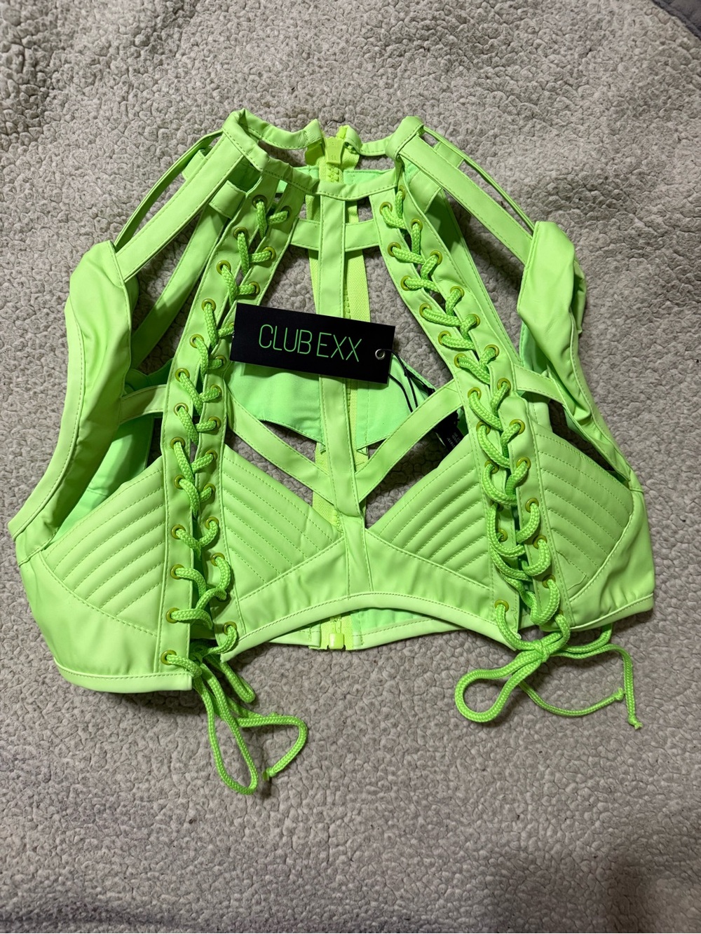 Dolls Kill Club Exx RUDE AWAKENING HARNESS BRA TOP - GLOW IN THE DARK